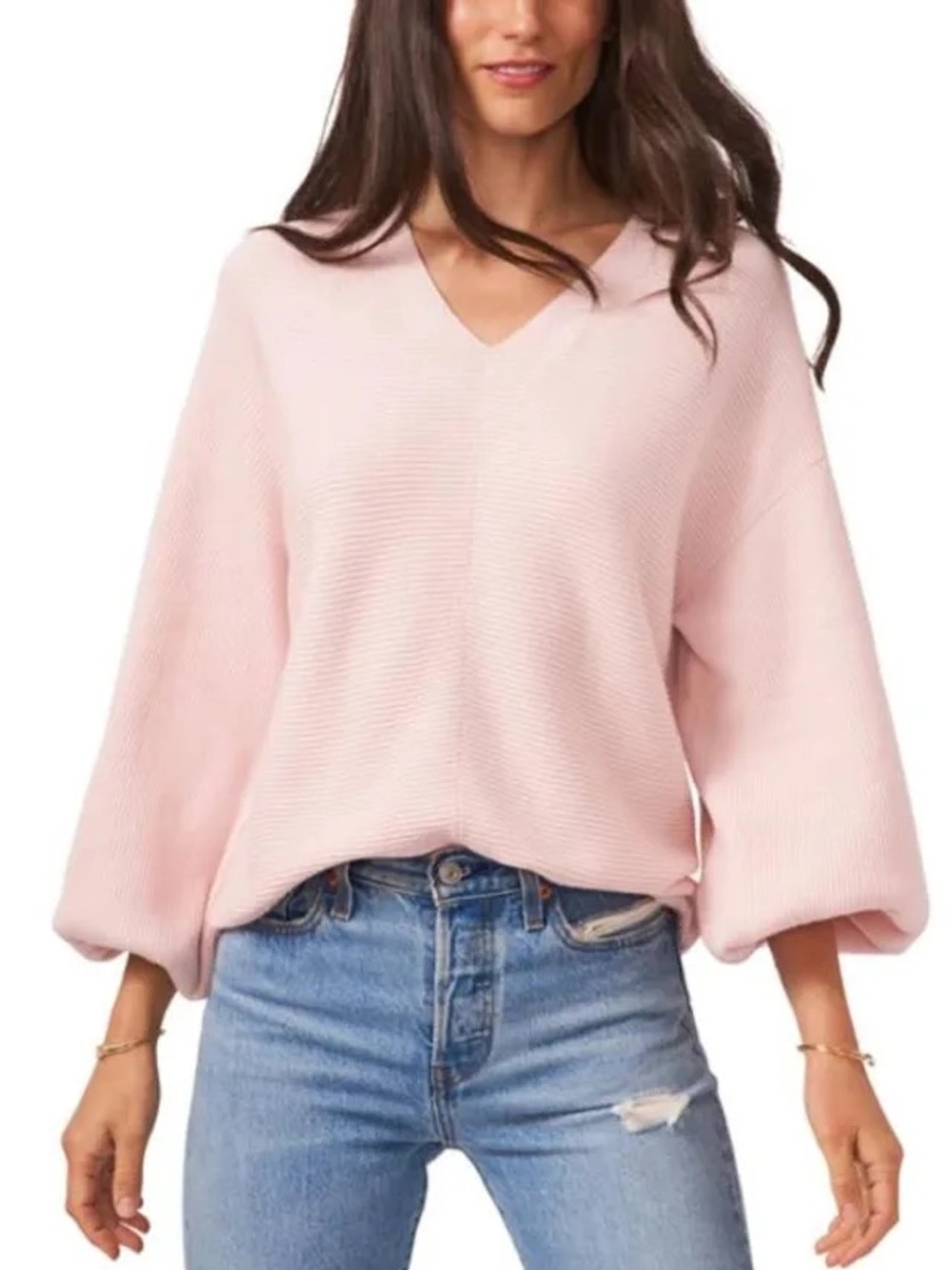1. State Women’s Pullover V-Neck Sweater, Light Pink